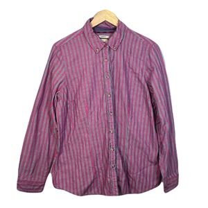 GH Bass Co Shirt Mens XL Pink Blue Striped Cotton Button Down Flannel Preppy EUC